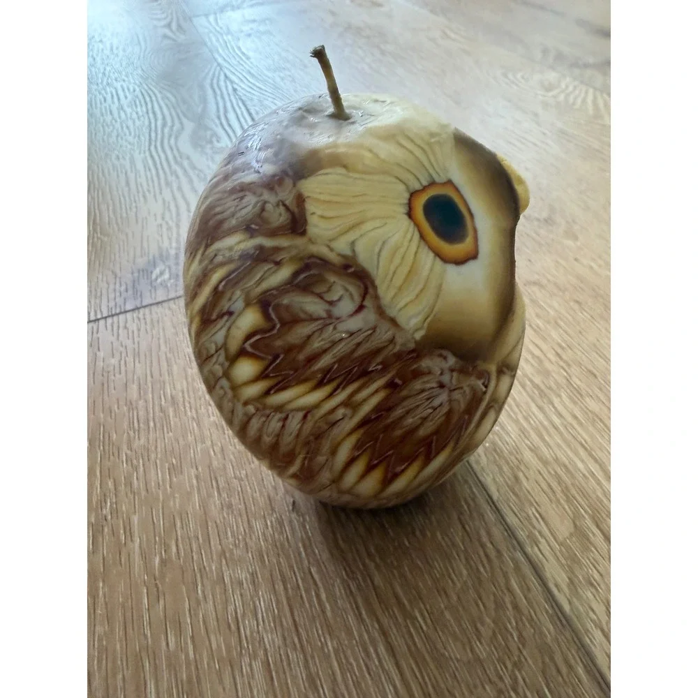 Vintage Hand Poured Wax Owl Candle Brown Marbled Woodland Decor 4 Inch